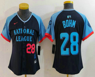 Women's Philadelphia Phillies #28 Alec Bohm Number Navy 2024 All Star Limited Stitched Jersey