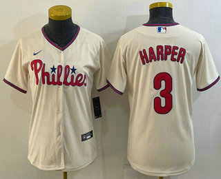 Women's Philadelphia Phillies #3 Bryce Harper Cream Stitched MLB Cool Base Nike Jersey