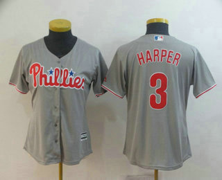 Women's Philadelphia Phillies #3 Bryce Harper Gray Stitched MLB Cool Base Jersey