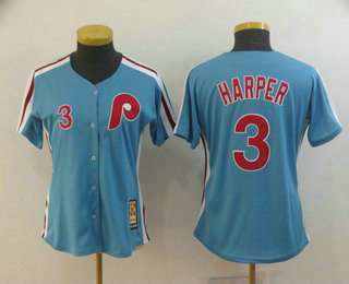 Women's Philadelphia Phillies #3 Bryce Harper Light Blue Cool Base Cooperstown Collection Jersey