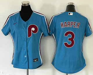 Women's Philadelphia Phillies #3 Bryce Harper Light Blue Cool Base Cooperstown Collection Nike Jersey