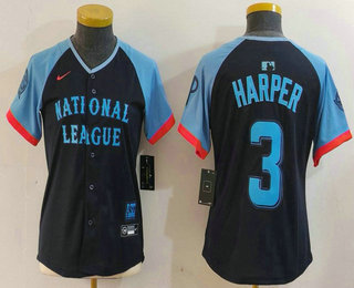 Women's Philadelphia Phillies #3 Bryce Harper Number Navy 2024 All Star Limited Stitched Jersey