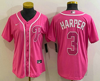 Women's Philadelphia Phillies #3 Bryce Harper Pink Stitched Baseball Jersey