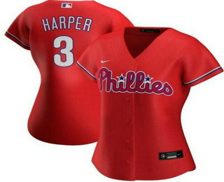 Women's Philadelphia Phillies #3 Bryce Harper Red Cool Base Jersey