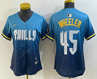 Women's Philadelphia Phillies #45 Zack Wheeler Blue 2024 City Cool Base Stitched Jersey