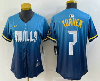 Women's Philadelphia Phillies #7 Trea Turner Blue 2024 City Connect Limited Stitched Jersey