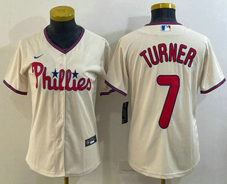 Women's Philadelphia Phillies #7 Trea Turner Cream Stitched MLB Cool Base Nike Jersey