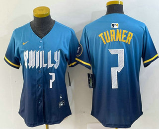 Women's Philadelphia Phillies #7 Trea Turner Number Blue 2024 City Connect Limited Stitched Jersey