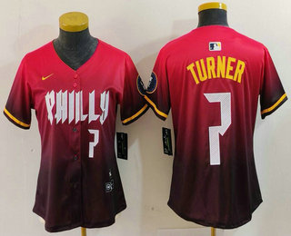 Women's Philadelphia Phillies #7 Trea Turner Number Red 2024 City Connect Limited Jersey