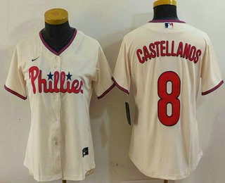 Women's Philadelphia Phillies #8 Nick Castellanos Cream Cool Base Jersey