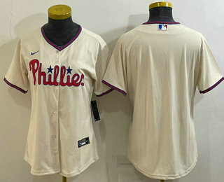 Women's Philadelphia Phillies Blank Cream Stitched MLB Cool Base Nike Jersey