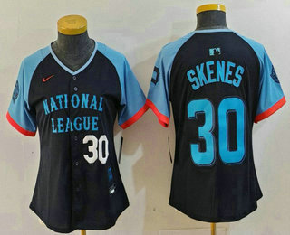 Women's Pittsburgh Pirates #30 Paul Skenes Number Navy 2024 All Star Limited Stitched Jersey 01