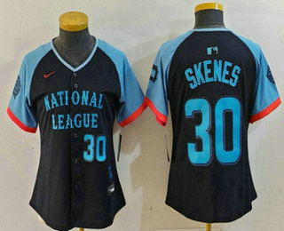 Women's Pittsburgh Pirates #30 Paul Skenes Number Navy 2024 All Star Limited Stitched Jersey 02