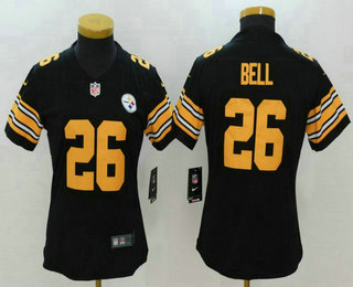 Women's Pittsburgh Steelers #26 Le'Veon Bell Black With Yellow 2017 Vapor Untouchable Stitched NFL Nike Limited Jersey