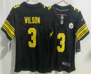 Women's Pittsburgh Steelers #3 Russell Wilson Black Yellow 2023 Color Rush Stitched Nike Limited Jersey