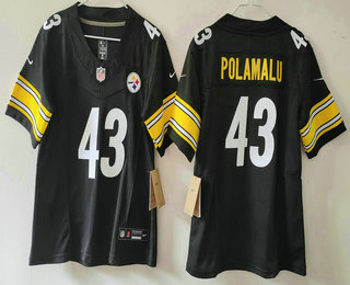 Women's Pittsburgh Steelers #43 Troy Polamalu Black 2023 FUSE Vapor Limited Stitched Jersey