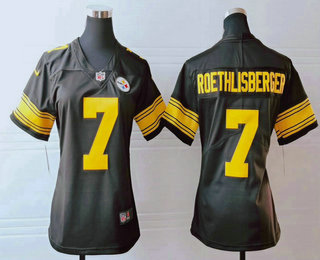 Women's Pittsburgh Steelers #7 Ben Roethlisberger Black With Yellow 2016 Color Rush Stitched NFL Nike Limited Jersey