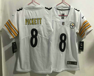 Women's Pittsburgh Steelers #8 Kenny Pickett 2022 White Vapor Untouchable Limited Stitched Jersey