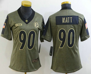 Women's Pittsburgh Steelers #90 TJ Watt 2021 Olive Salute To Service Limited Stitched Jersey