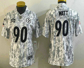 Women's Pittsburgh Steelers #90 TJ Watt Arctic Camo 2024 FUSE Salute to Service Limited Stitched Jersey