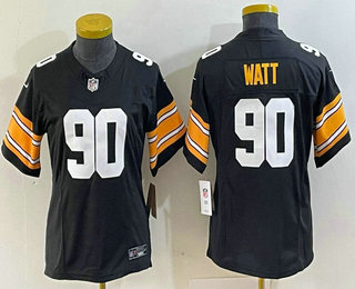 Women's Pittsburgh Steelers #90 TJ Watt Black 2023 FUSE Vapor Limited Stitched Throwback Jersey