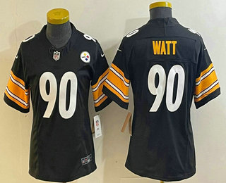 Women's Pittsburgh Steelers #90 TJ Watt Limited Black FUSE Vapor Jersey