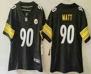 Women's Pittsburgh Steelers #90 TJ Watt Limited Black FUSE Vapor Jersey
