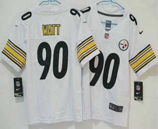 Women's Pittsburgh Steelers #90 TJ Watt Limited White Vapor Jersey