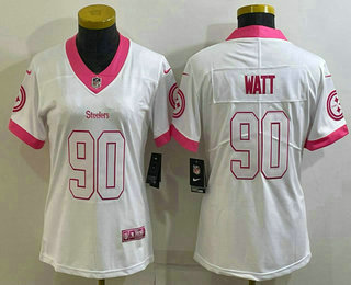 Women's Pittsburgh Steelers #90 TJ Watt White Pink Vapor Untouchaable Limited Stitched Jersey