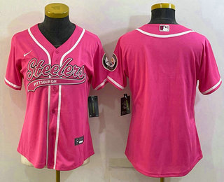 Women's Pittsburgh Steelers Blank Pink With Patch Cool Base Stitched Baseball Jersey