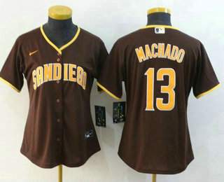 Women's San Diego Padres #13 Manny Machado Brown Stitched MLB Cool Base Nike Jersey