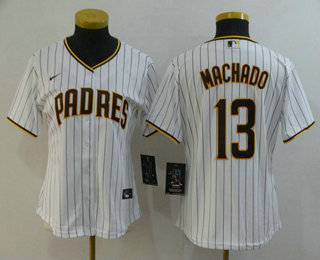 Women's San Diego Padres #13 Manny Machado White Stitched MLB Cool Base Nike Jersey