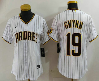 Women's San Diego Padres #19 Tony Gwynn White Team Logo Stitched Cool Base Nike Jersey