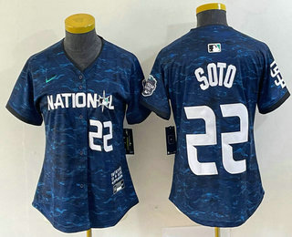 Women's San Diego Padres #22 Juan Soto Number Royal 2023 All Star Cool Base Stitched Baseball Jersey