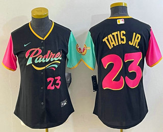 Women's San Diego Padres #23 Fernando Tatis Jr Black Number 2022 City Connect Cool Base Stitched Jersey 01