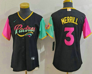 Women's San Diego Padres #3 Jackson Merrill Black Fashion Baseball Jersey