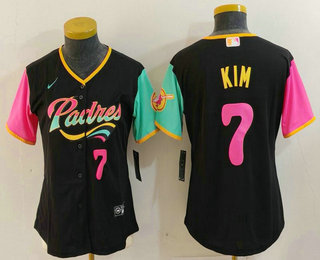 Women's San Diego Padres #7 Ha Seong Kim Black Player Number Fashion Baseball Jersey