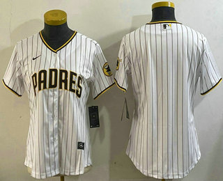 Women's San Diego Padres Blank White Team Logo Stitched Cool Base Nike Jersey