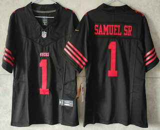 Women's San Francisco 49ers #1 Deebo Samuel Sr Limited Black FUSE Vapor Jersey