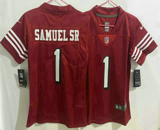 Women's San Francisco 49ers #1 Deebo Samuel Sr Limited Red Throwback Vapor Jersey