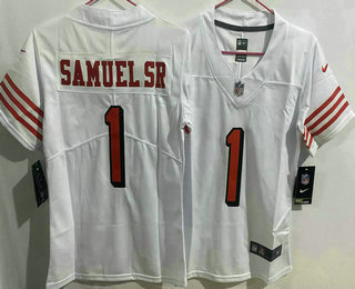 Women's San Francisco 49ers #1 Deebo Samuel Sr Limited White Throwback Vapor Jersey