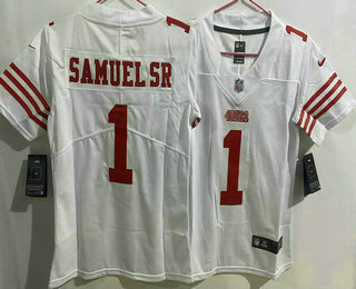 Women's San Francisco 49ers #1 Deebo Samuel Sr Limited White Vapor Jersey