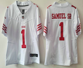 Women's San Francisco 49ers #1 Deebo Samuel Sr White 2024 Vapor FUSE Limited Stitched Jersey