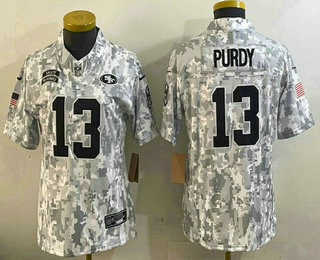 Women's San Francisco 49ers #13 Brock Purdy 2024 FUSE Arctic Camo Salute to Service Limited Stitched Jersey