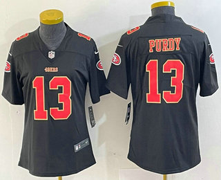 Women's San Francisco 49ers #13 Brock Purdy Black Red Fashion Vapor Limited Stitched Jersey