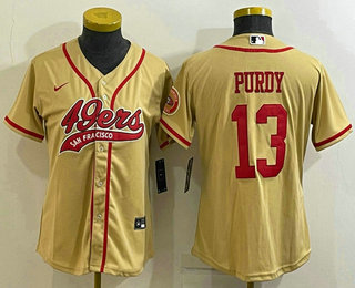 Women's San Francisco 49ers #13 Brock Purdy Gold With Patch Cool Base Stitched Baseball Jersey