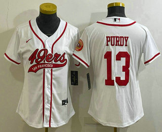 Women's San Francisco 49ers #13 Brock Purdy White With Patch Cool Base Stitched Baseball Jersey