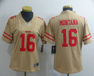 Women's San Francisco 49ers #16 Joe Montana Cream 2019 Inverted Legend Stitched NFL Nike Limited Jersey