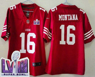 Women's San Francisco 49ers #16 Joe Montana Limited Red LVIII Super Bowl Vapor Jersey