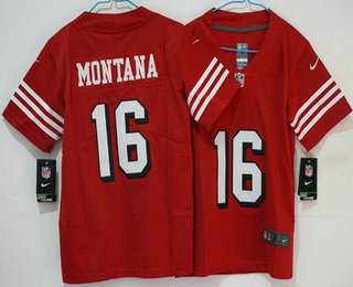 Women's San Francisco 49ers #16 Joe Montana Limited Red Throwback Vapor Jersey